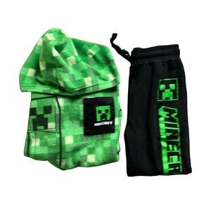 Minecraft Green and Black Hoodie and Pants Set Boy Size 7